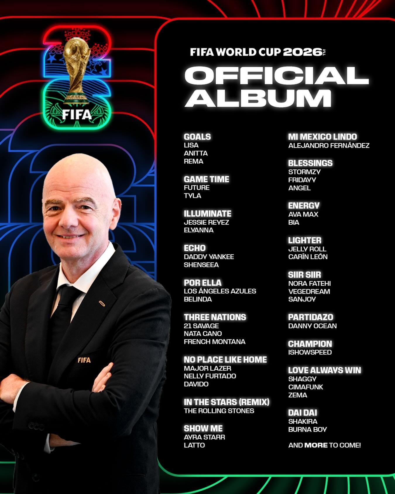 足球直播-FIFA公布本届世界杯18首官方歌曲，甲亢哥的Champion在列